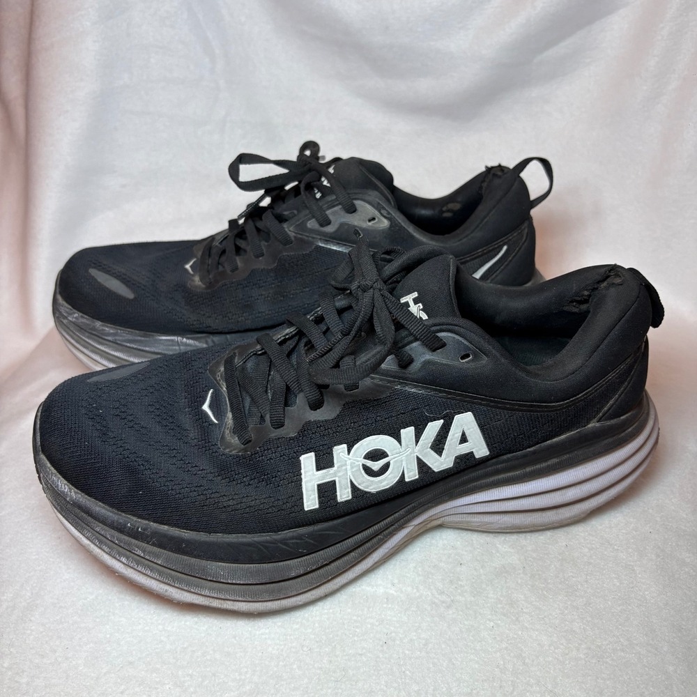 Hoka Bondi 8 Mens Running Shoes Black White Road Sneakers Size
